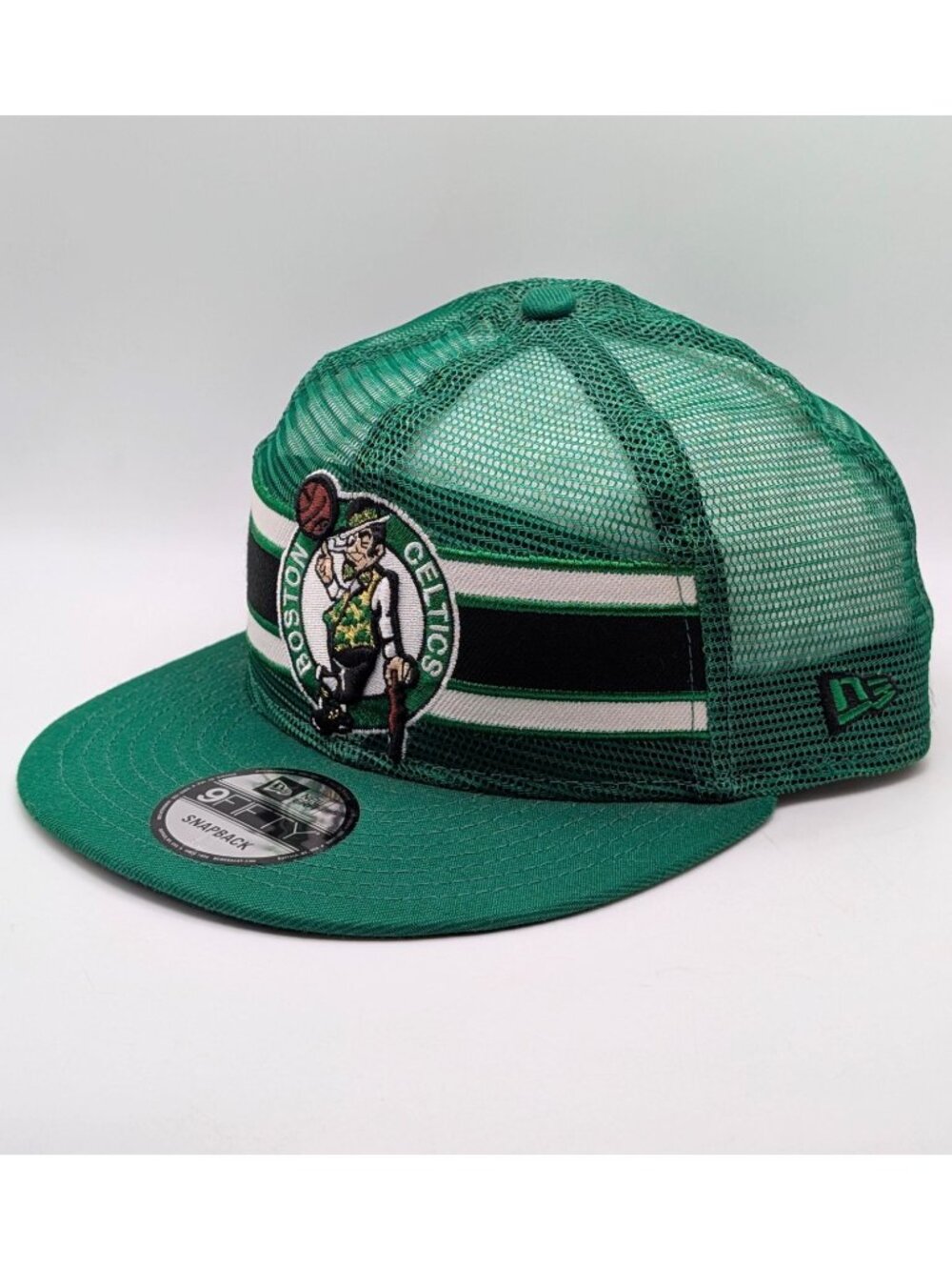 Boston Celtics New Era NBA Green Mesh Snapback Hat Cap Stripes Basketball NEW